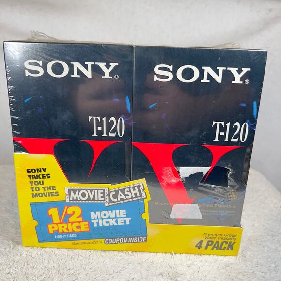 Sony T-120Vc Premium Grade Blank VHS Tape Sealed New Lot Of 4 VCR Tapes 80's - Picture 2 of 6
